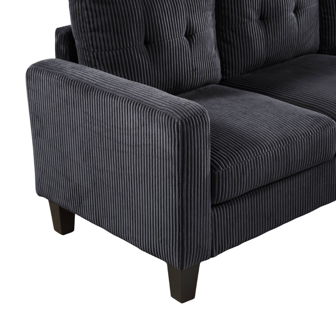Elmo – Reversible Corduroy Sofa with Storage Chaise – Black