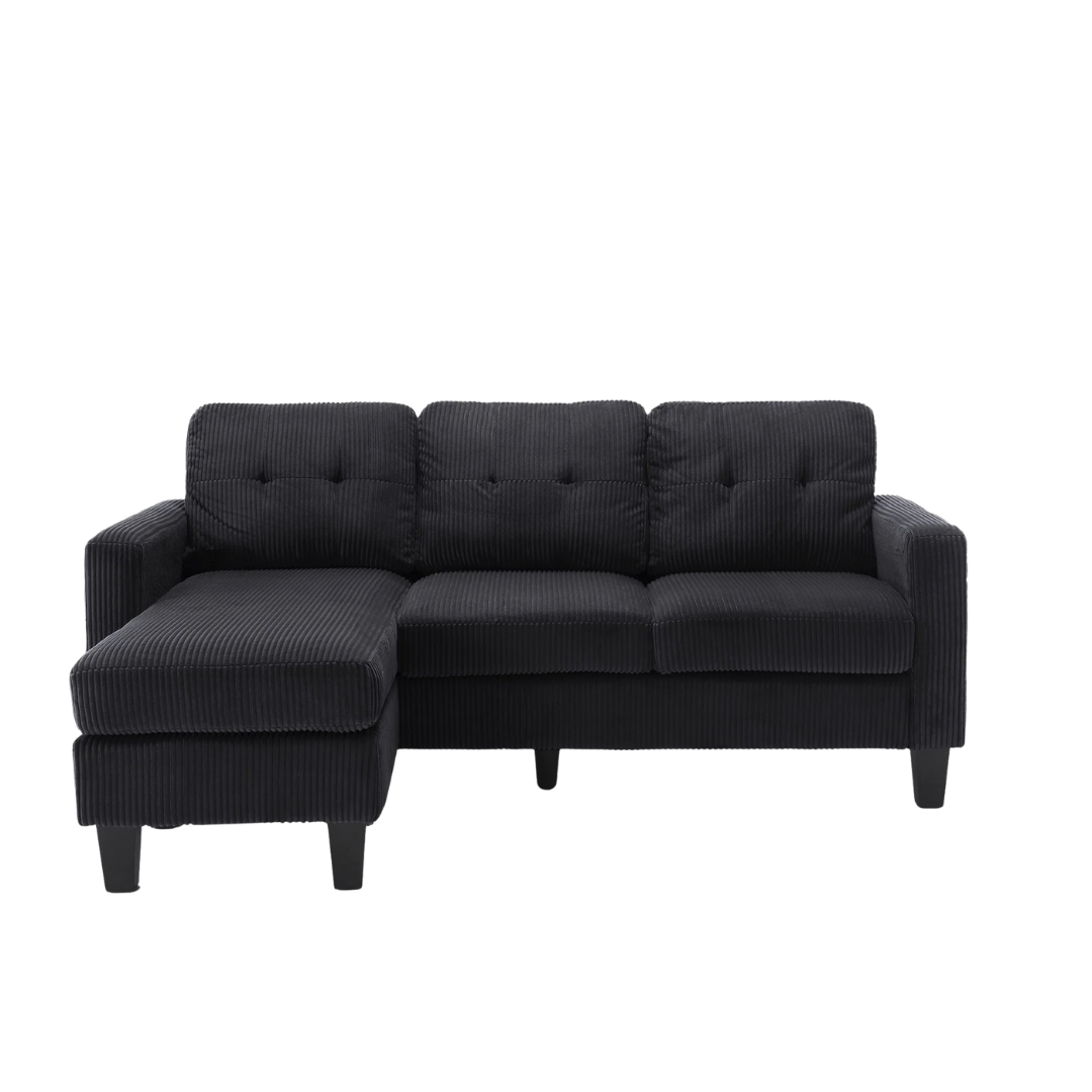 Elmo – Reversible Corduroy Sofa with Storage Chaise – Black