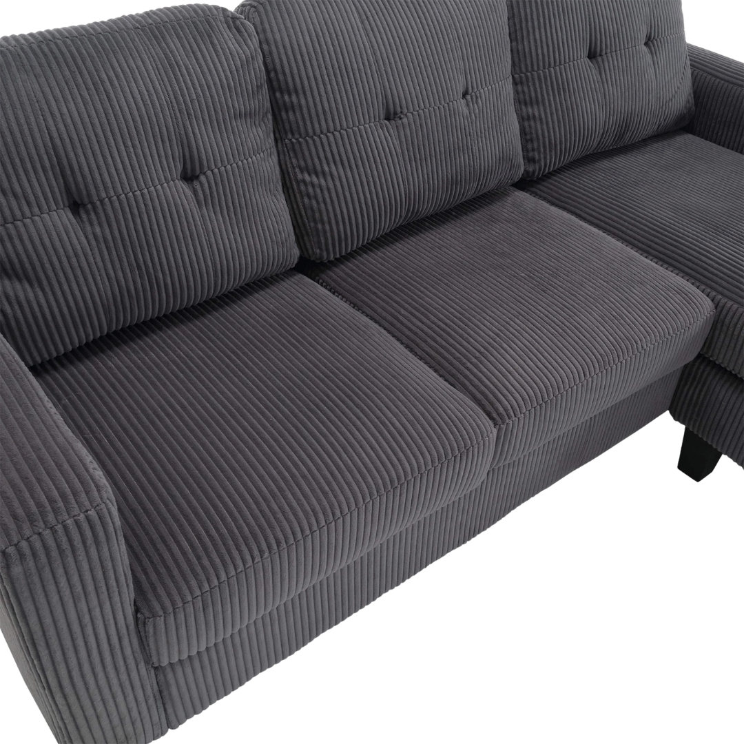 Elmo – Reversible Corduroy Sofa with Storage Chaise – Grey
