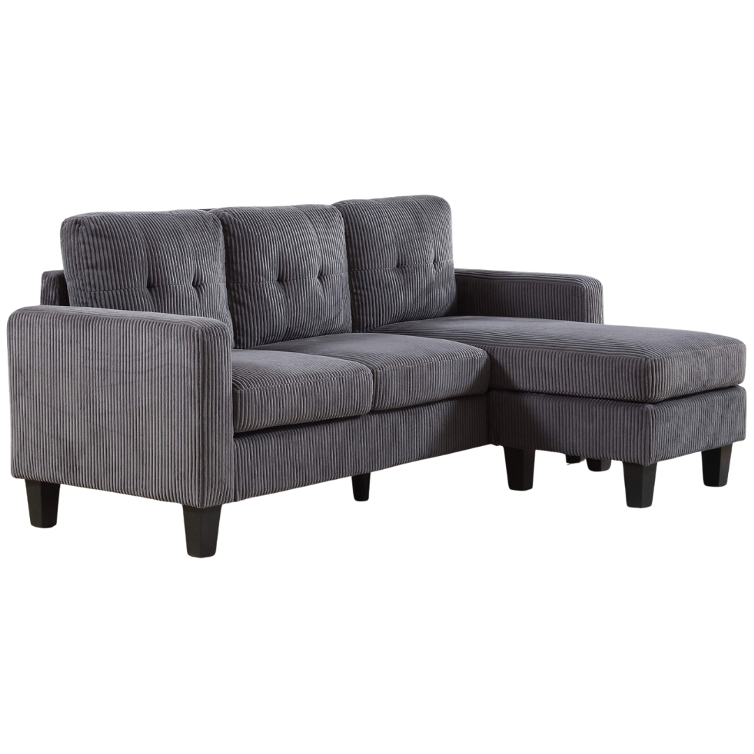Elmo – Reversible Corduroy Sofa with Storage Chaise – Grey