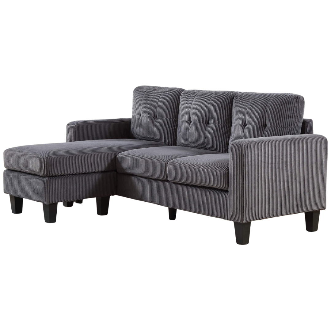 Elmo – Reversible Corduroy Sofa with Storage Chaise – Grey