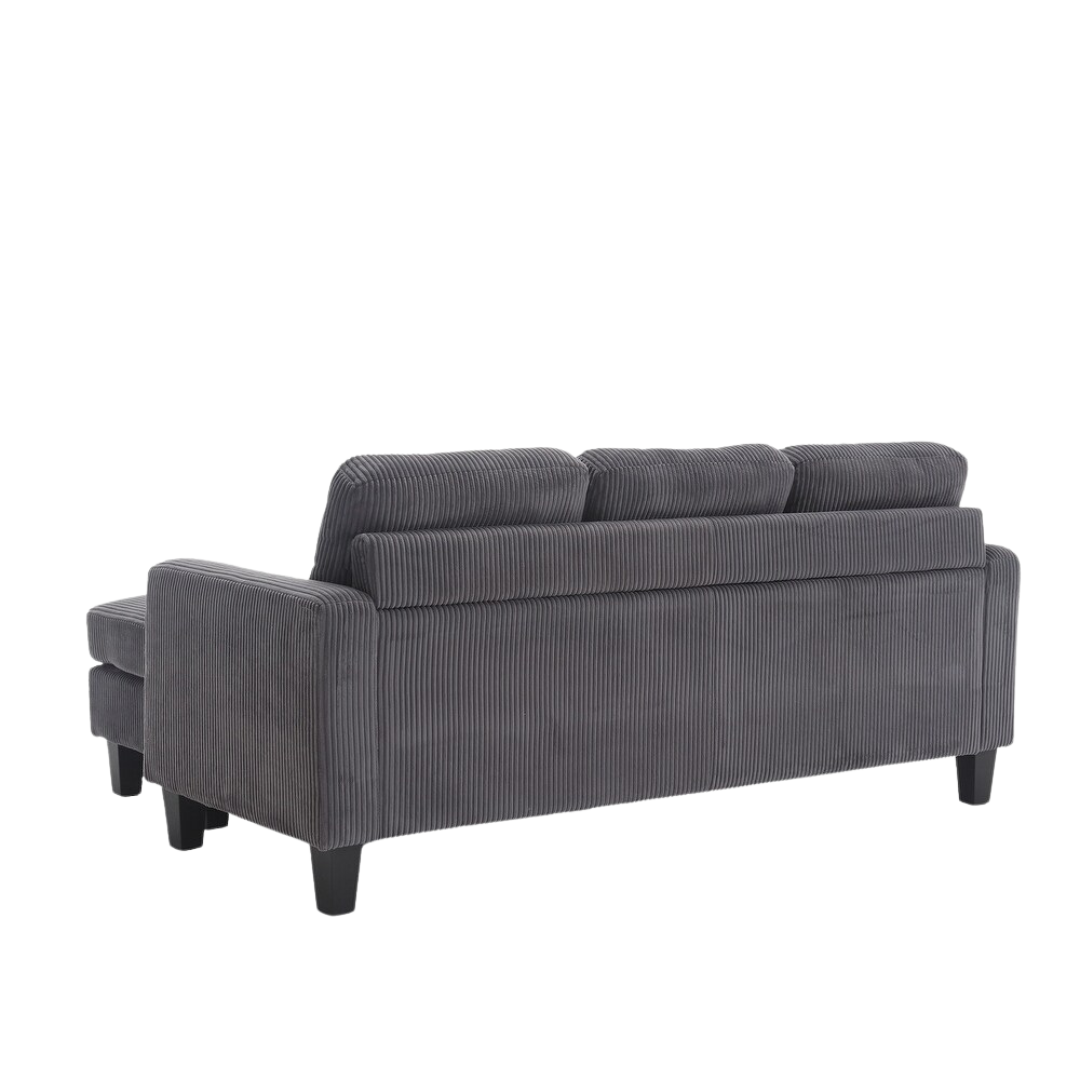 Elmo – Reversible Corduroy Sofa with Storage Chaise – Grey
