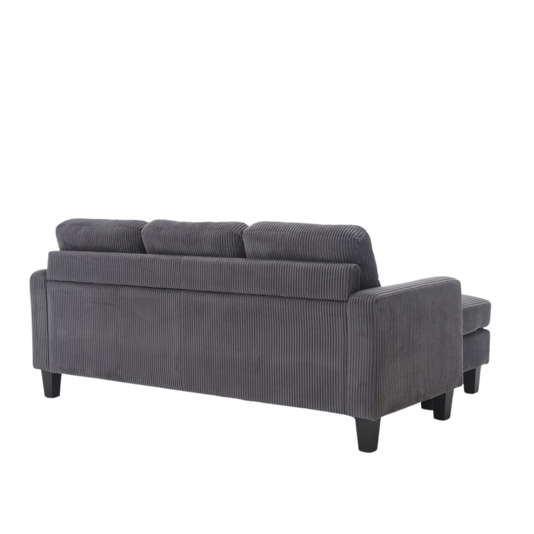 Elmo – Reversible Corduroy Sofa with Storage Chaise – Grey