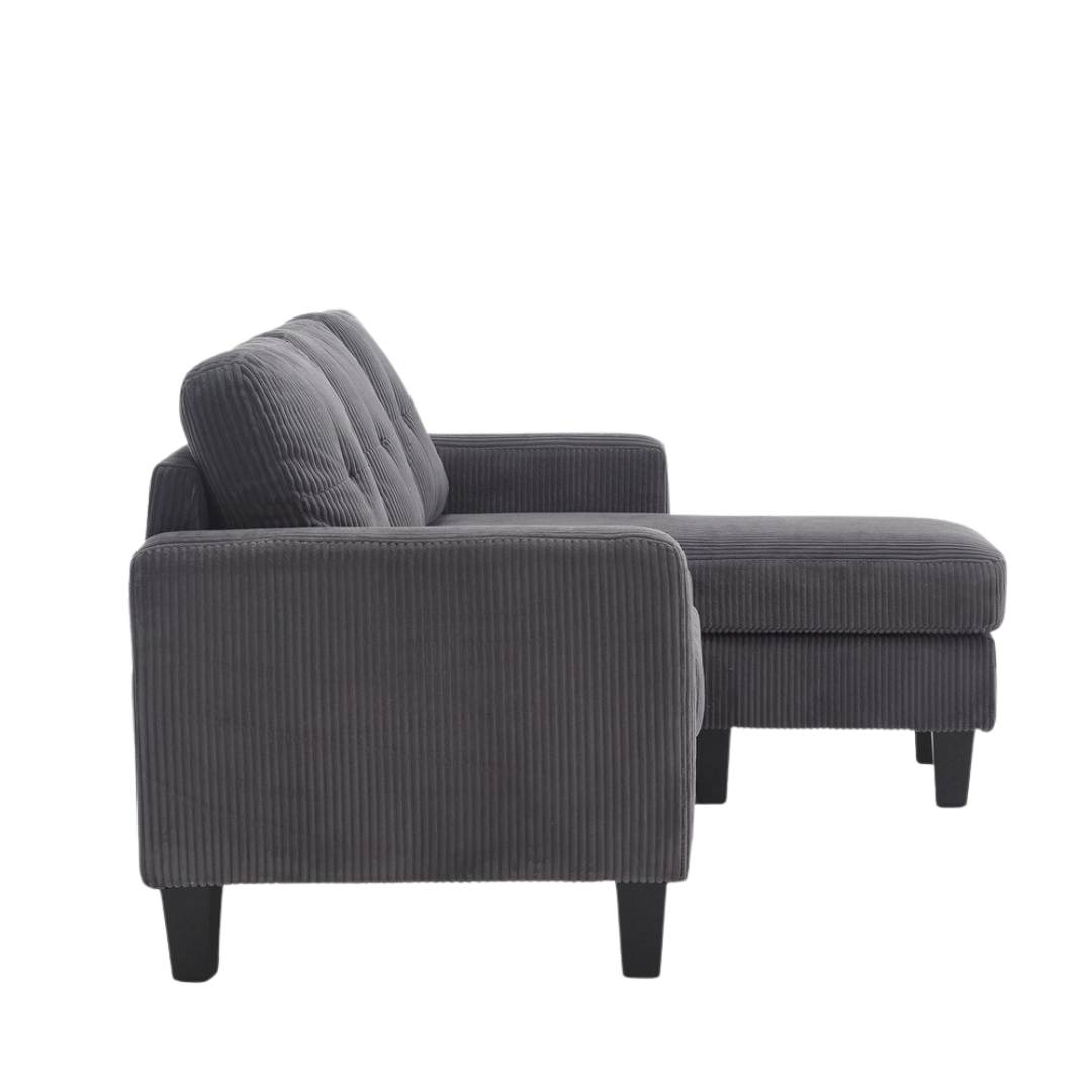 Elmo – Reversible Corduroy Sofa with Storage Chaise – Grey