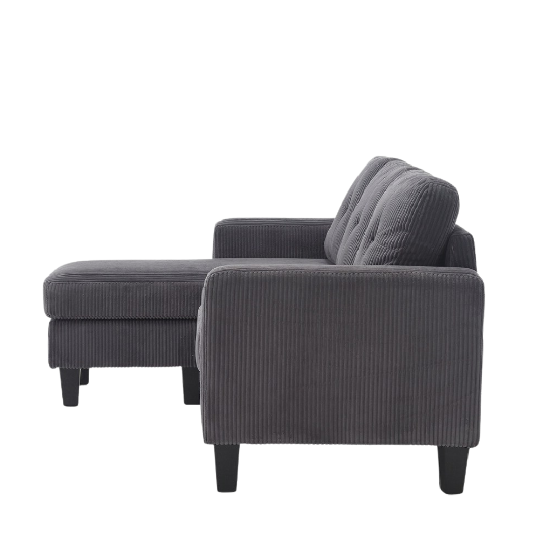 Elmo – Reversible Corduroy Sofa with Storage Chaise – Grey
