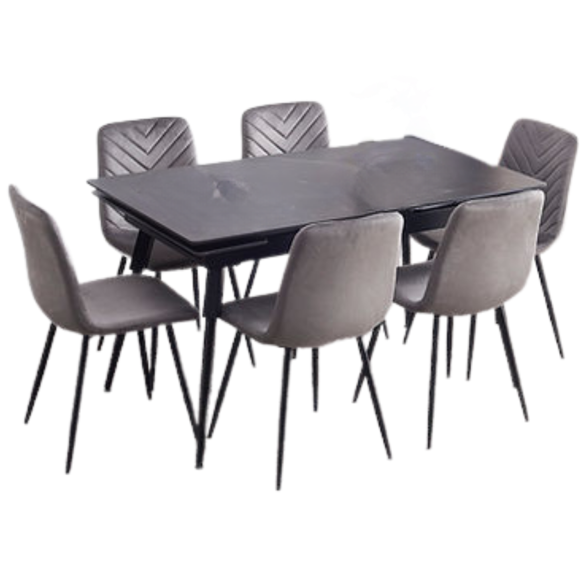Table extensible en pierre frittée avec plateau en marbre noir et chaises en velours - T-1817/C-1817