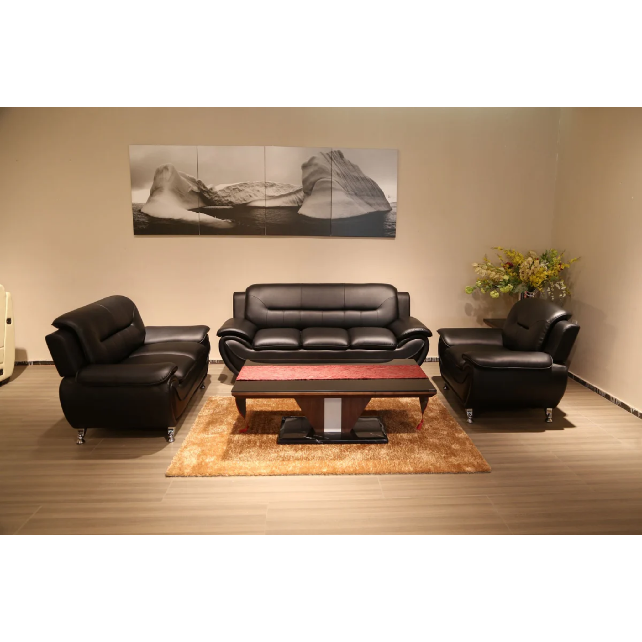 FELIX - Ensemble de canapés 3 pièces en cuir PU noir