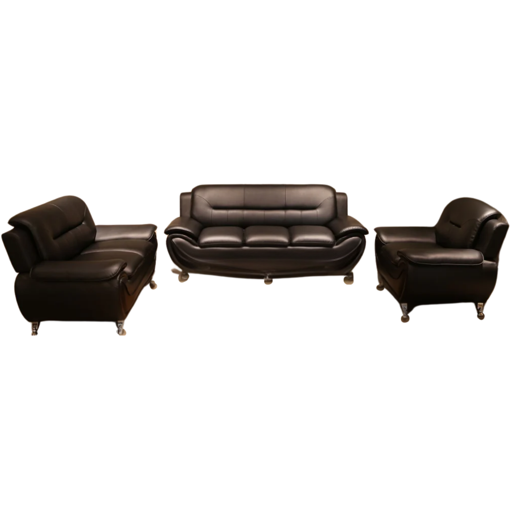 FELIX - Ensemble de canapés 3 pièces en cuir PU noir