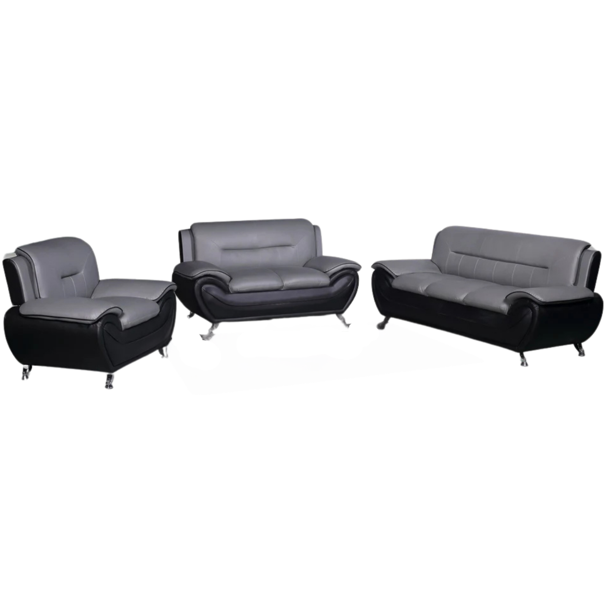 FELIX - Ensemble de canapés 3 pièces en cuir PU noir et gris