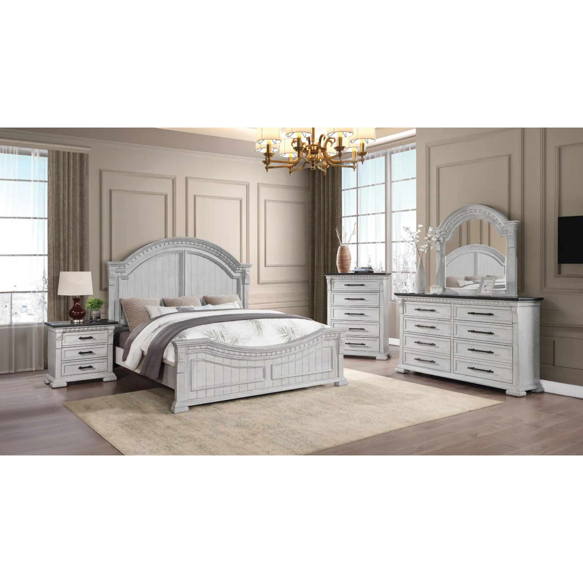 King Bedroom Set – Faith Weathered White