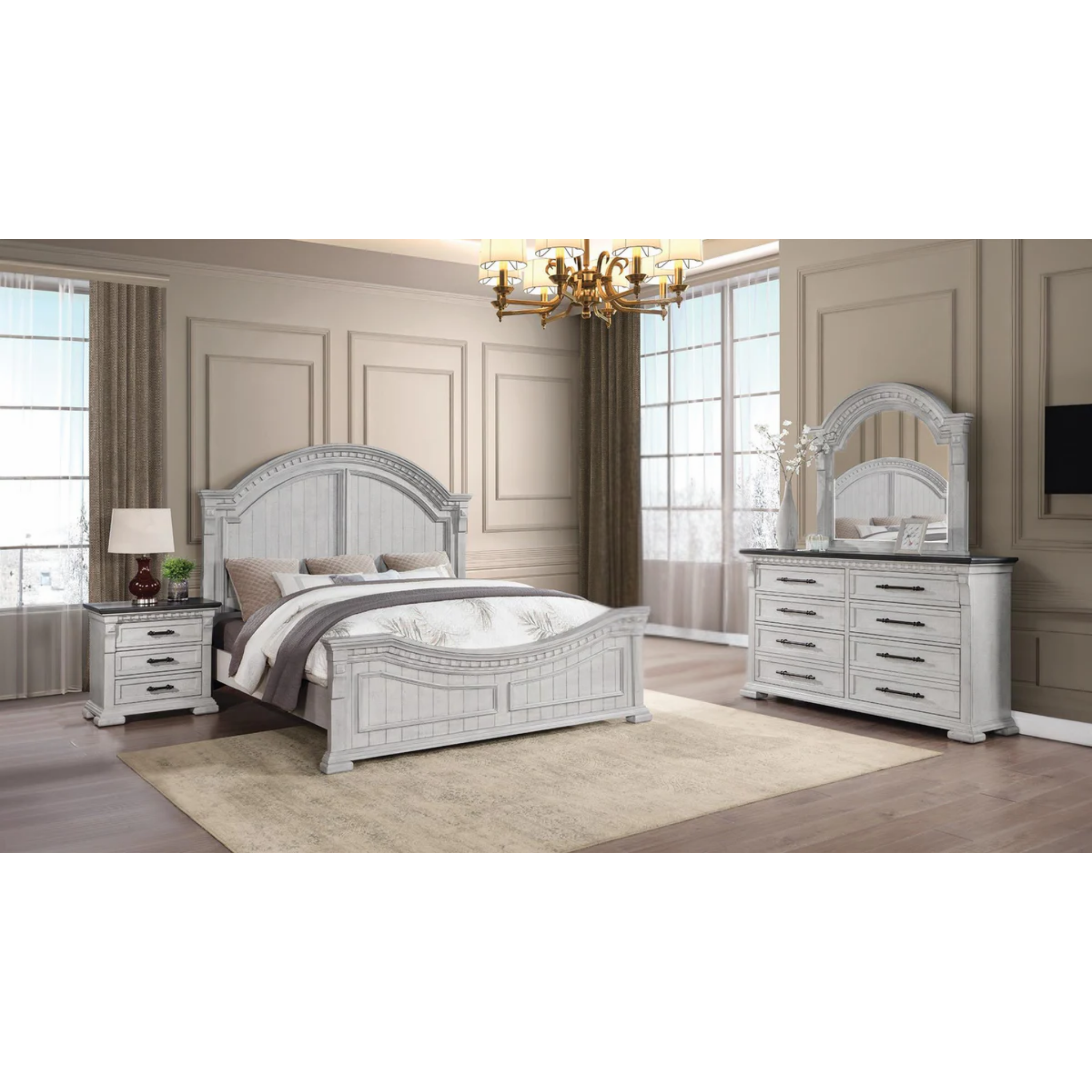 King Bedroom Set – Faith Weathered White