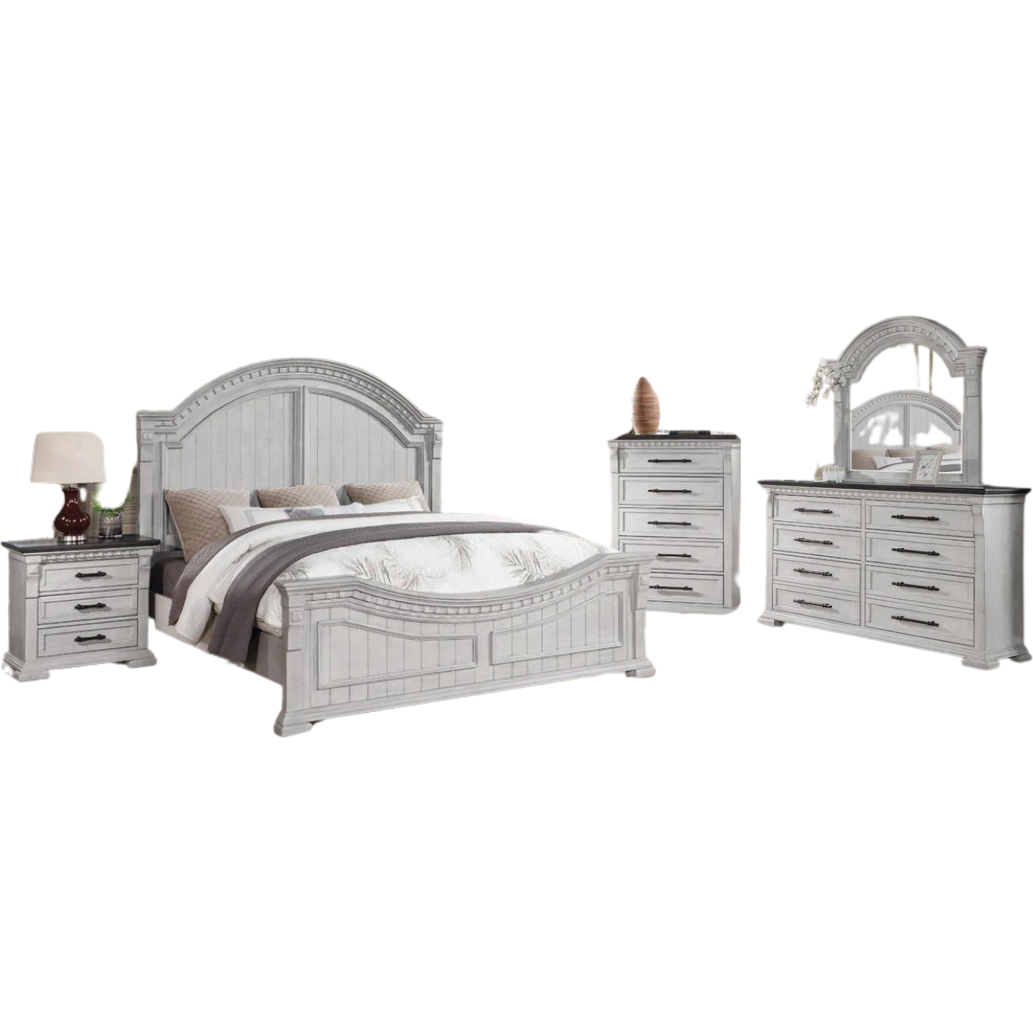 King Bedroom Set – Faith Weathered White