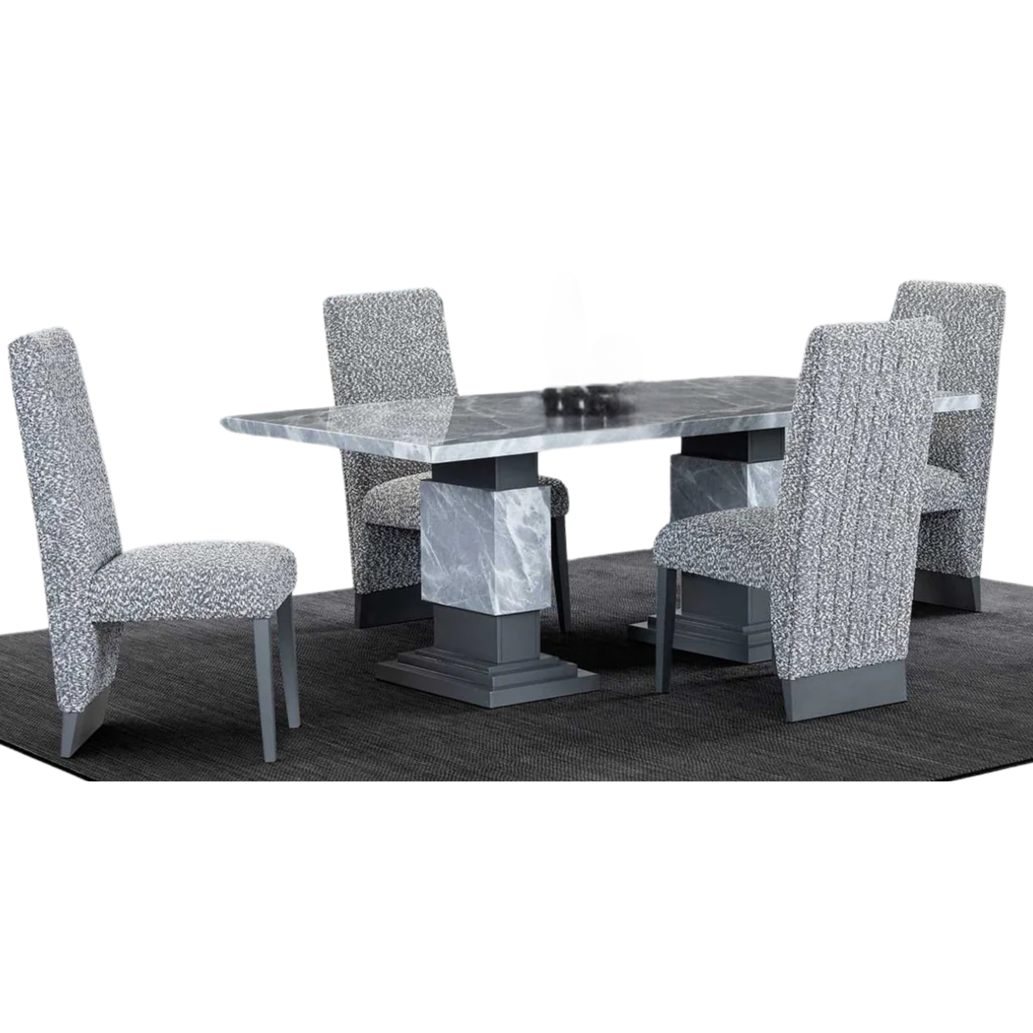 Faux Marble Dining Table Set With Fabric Chairs Gray 1600