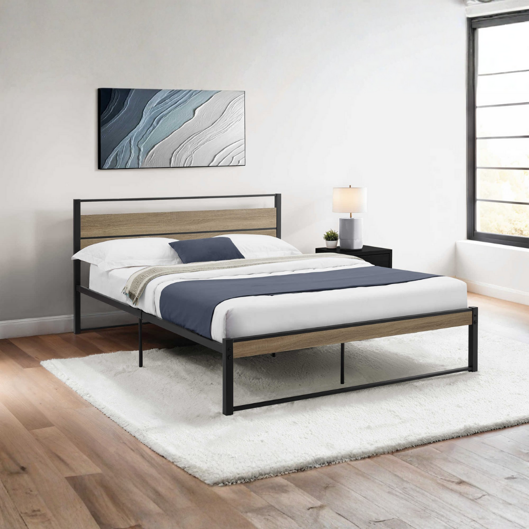 Fermon – Lit Queen – Bois/Métal (Taupe foncé)