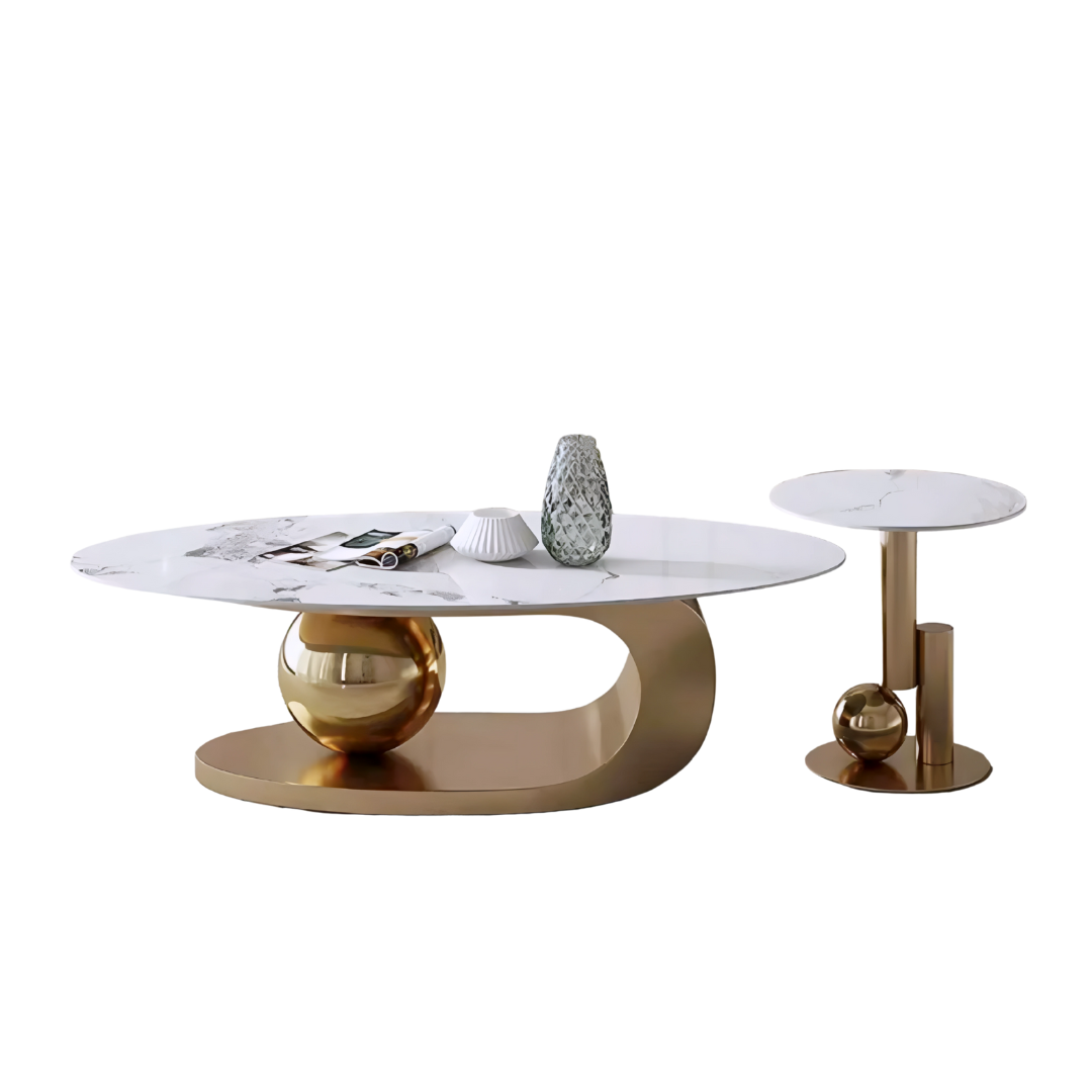 Fioren – Ceramic Coffee Table & End Table – Gold Base