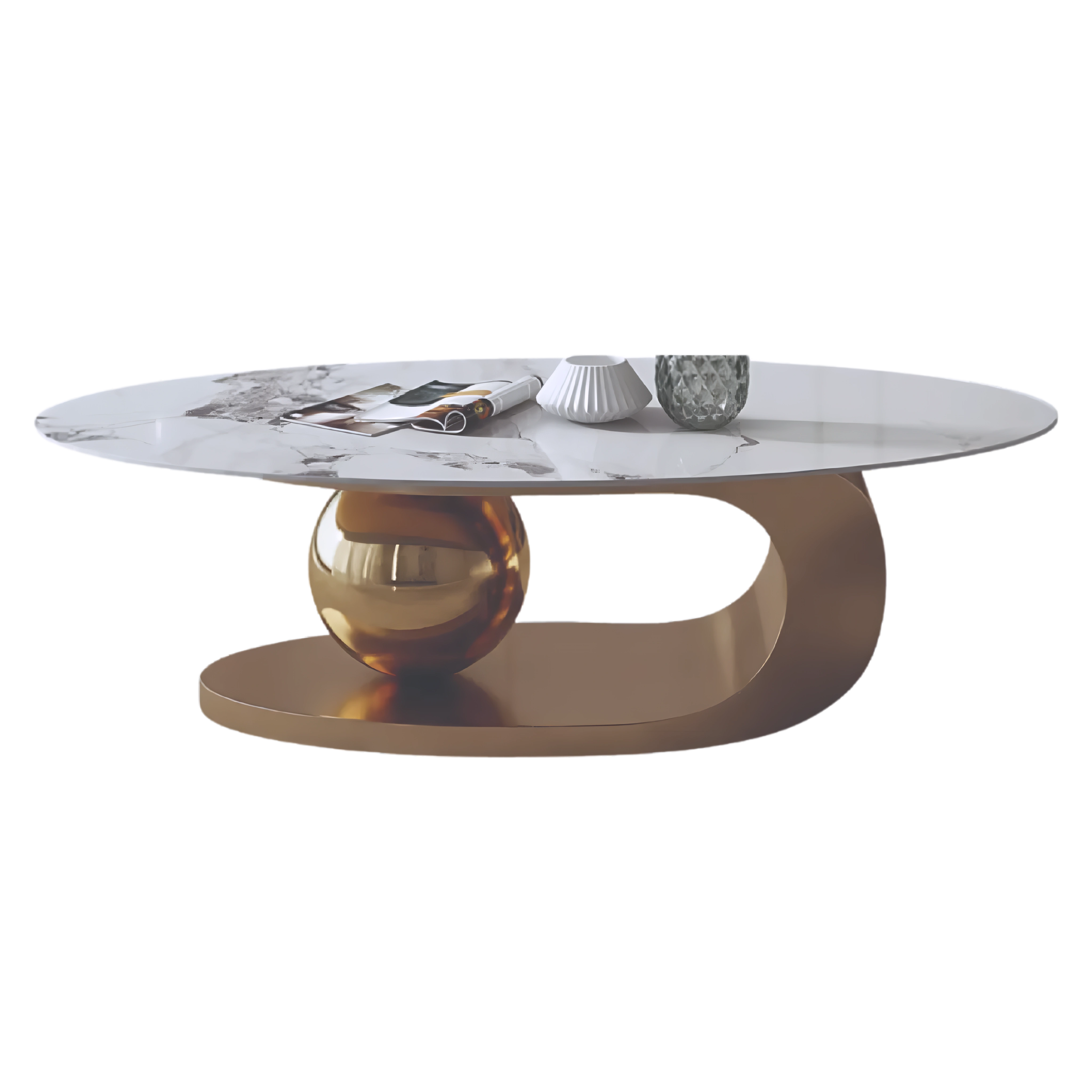 Fioren – Table basse et table d'appoint en céramique – Pied doré