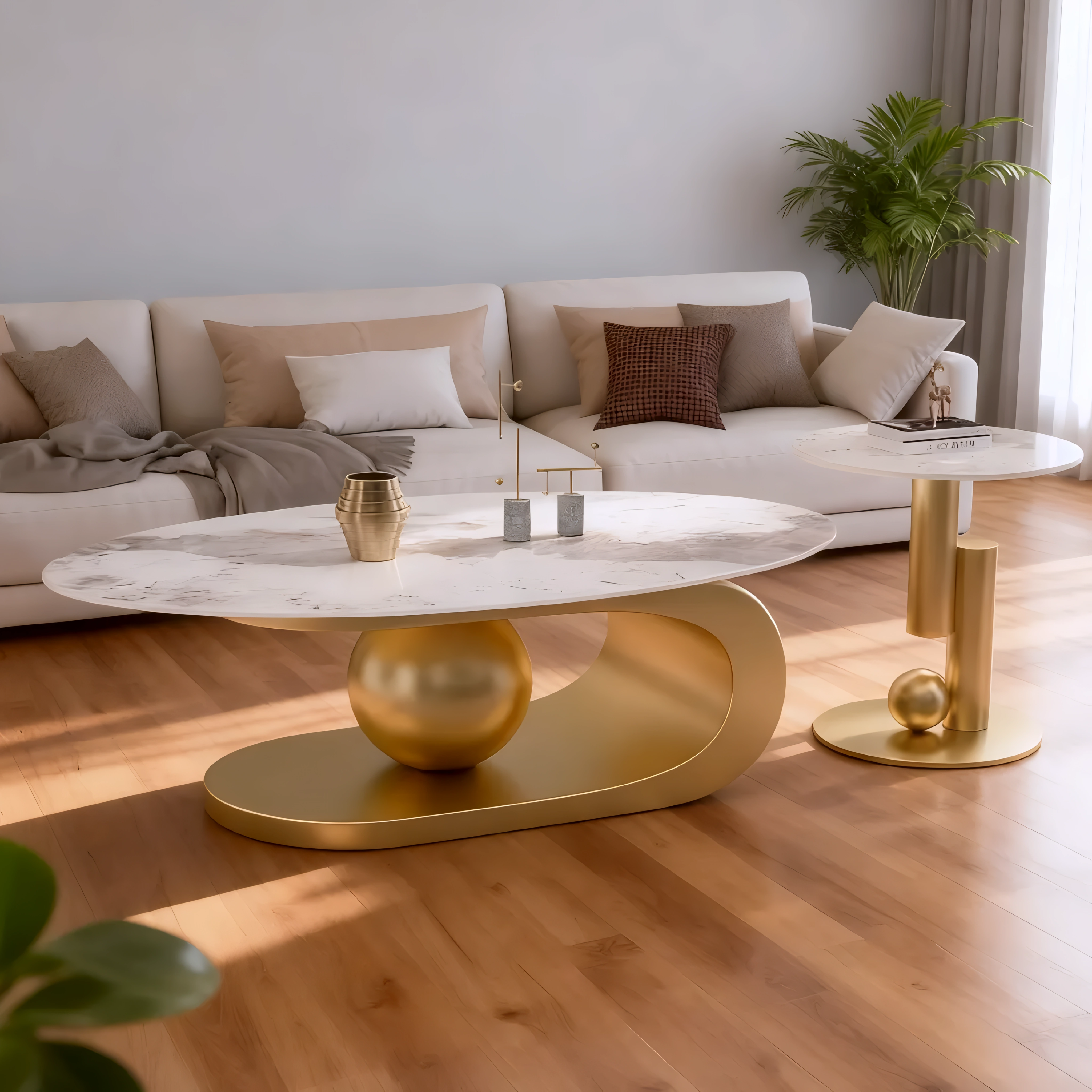 Fioren – Ceramic Coffee Table & End Table – Gold Base