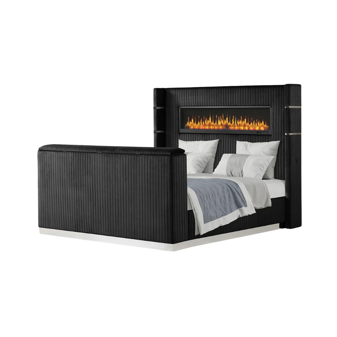 Flamora – Queen Bed – Velvet (Black)