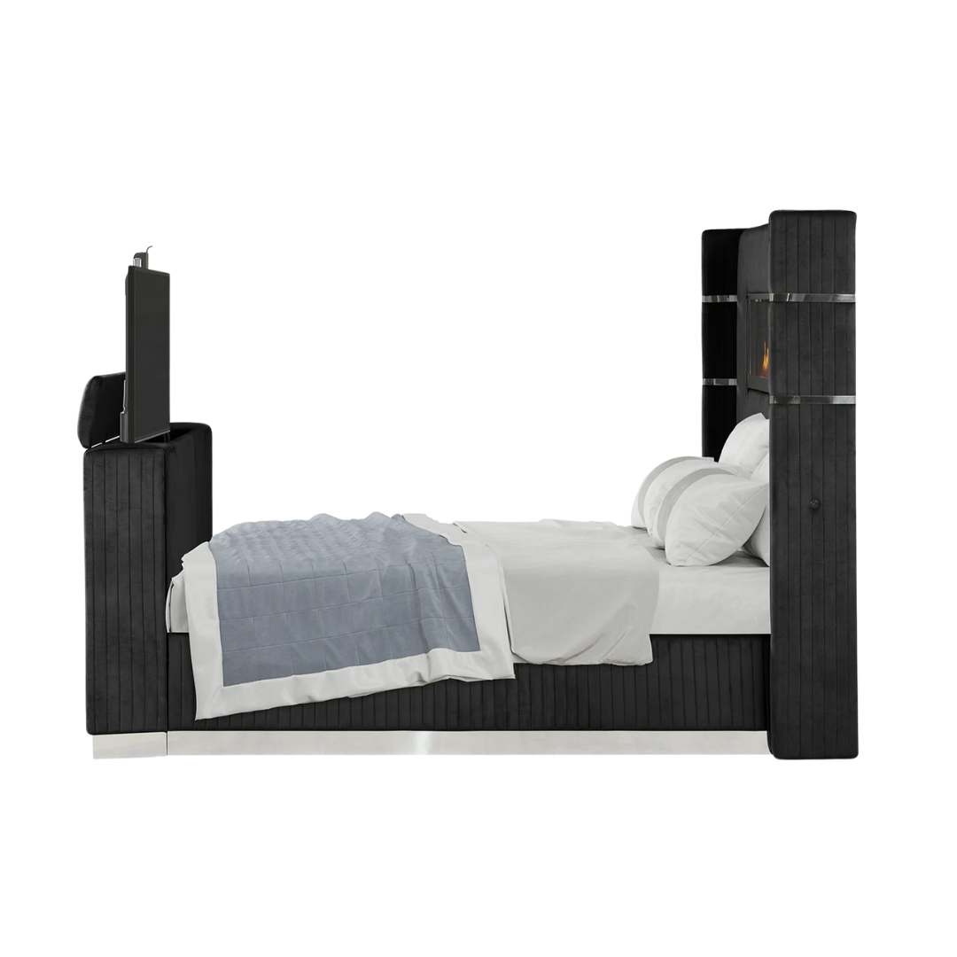 Flamora – Queen Bed – Velvet (Black)