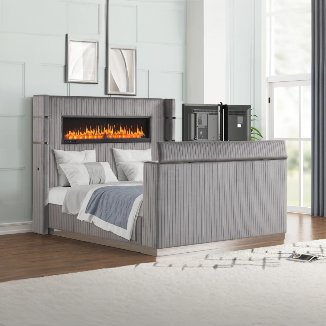 Flamora – Queen Bed – Velvet (Grey)