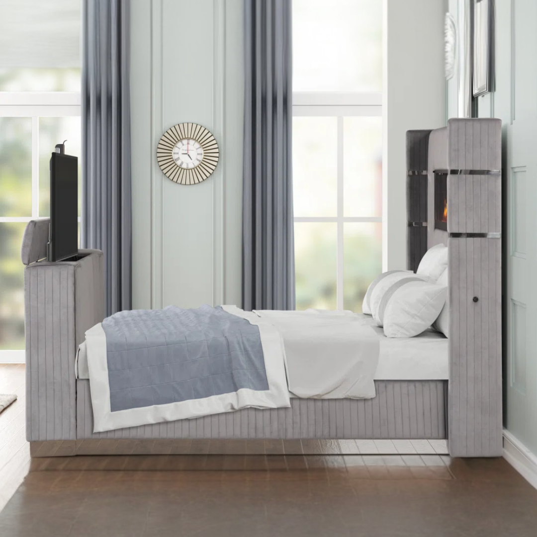 Flamora – Queen Bed – Velvet (Grey)