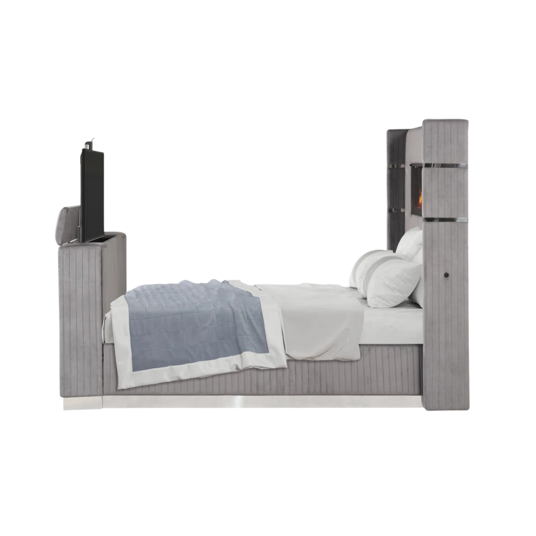 Flamora – Queen Bed – Velvet (Grey)