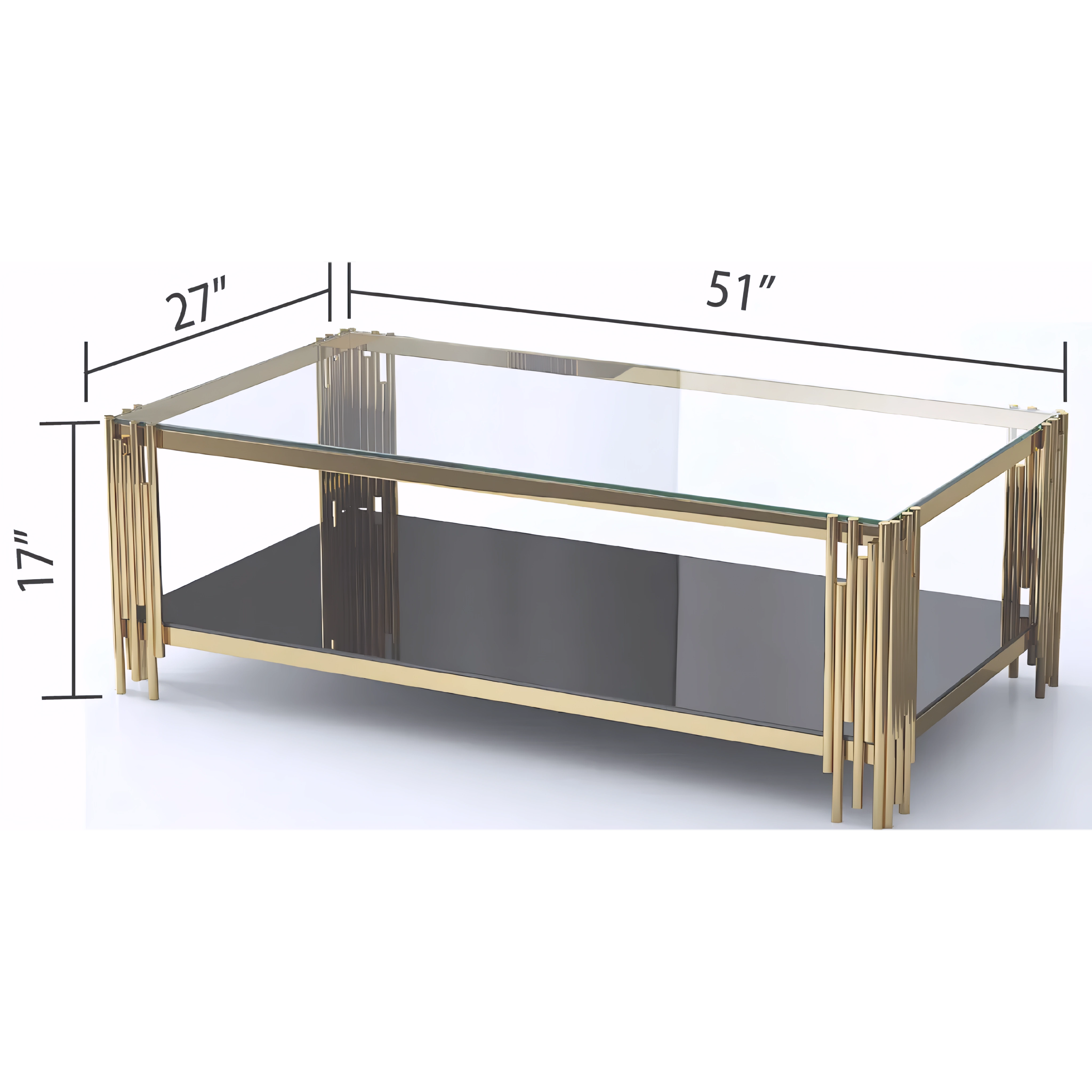 Table basse en verre Galdura – Cadre doré