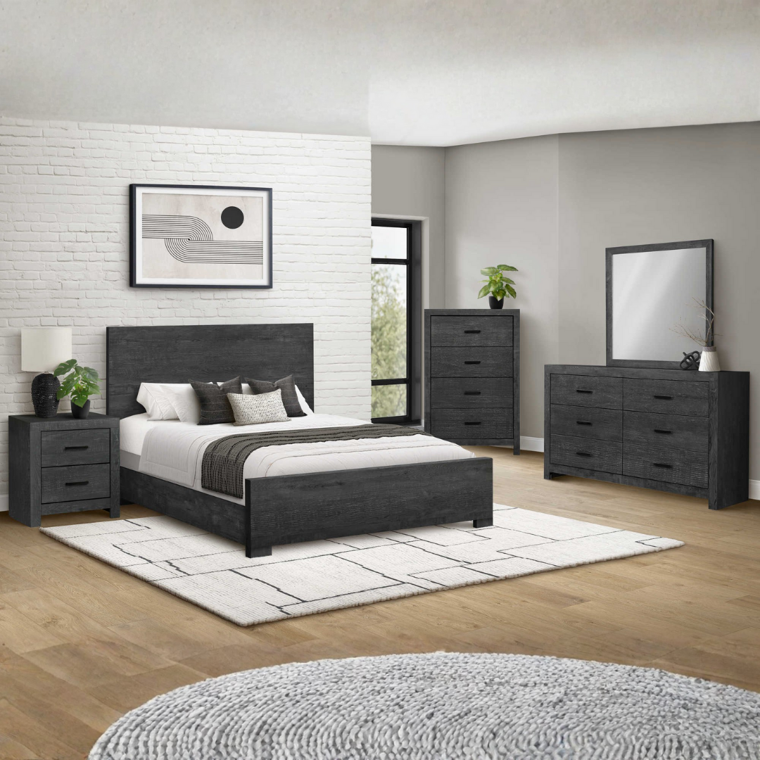 Ensemble chambre Granver 6 pièces gris graphite bois d'ingénierie grand lit queen – Bonito Montréal