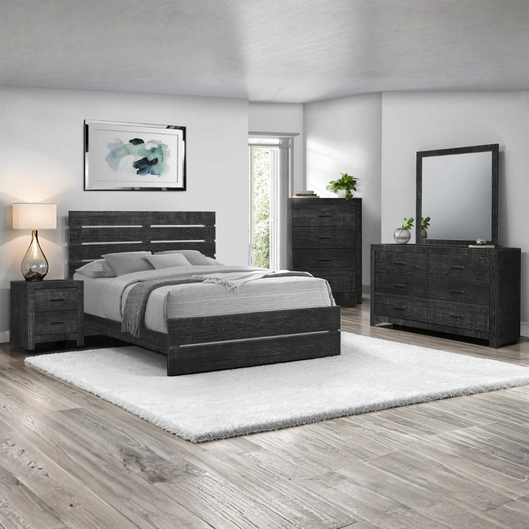 Ensemble chambre Granver Classic grand lit queen 6 pièces bois ingénierie gris graphite – Bonito Meubles Montréal