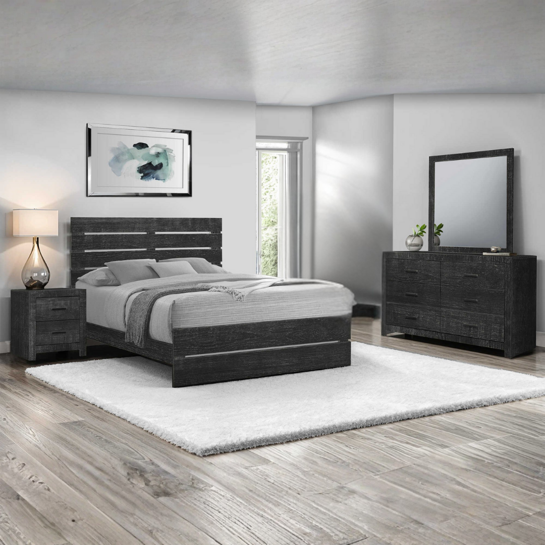 Ensemble chambre Granver Classic grand lit queen 6 pièces bois ingénierie gris graphite – Bonito Meubles Montréal