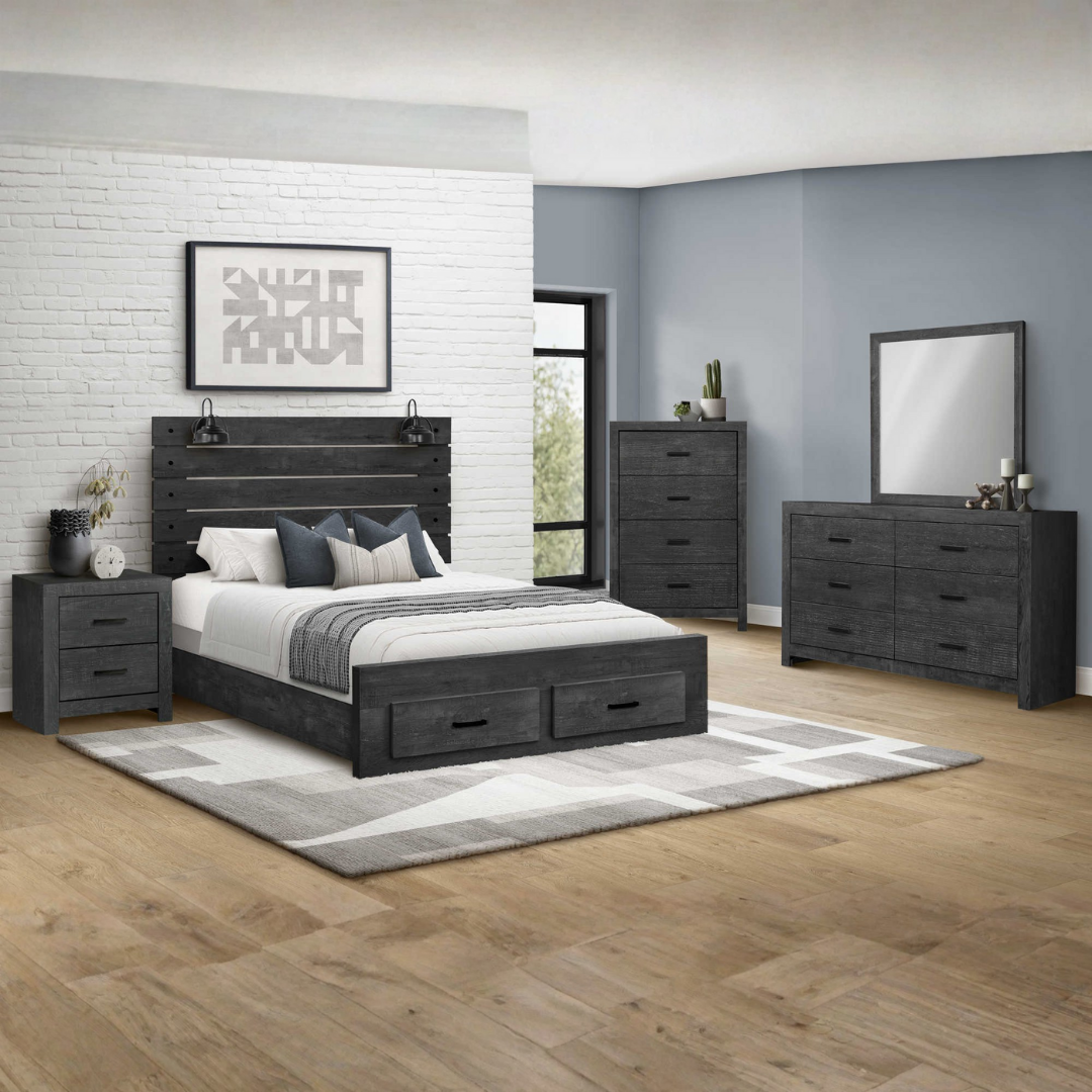 Ensemble chambre queen Granver Tech 6 pièces gris graphite avec ports USB intégrés – Bonito Montréal