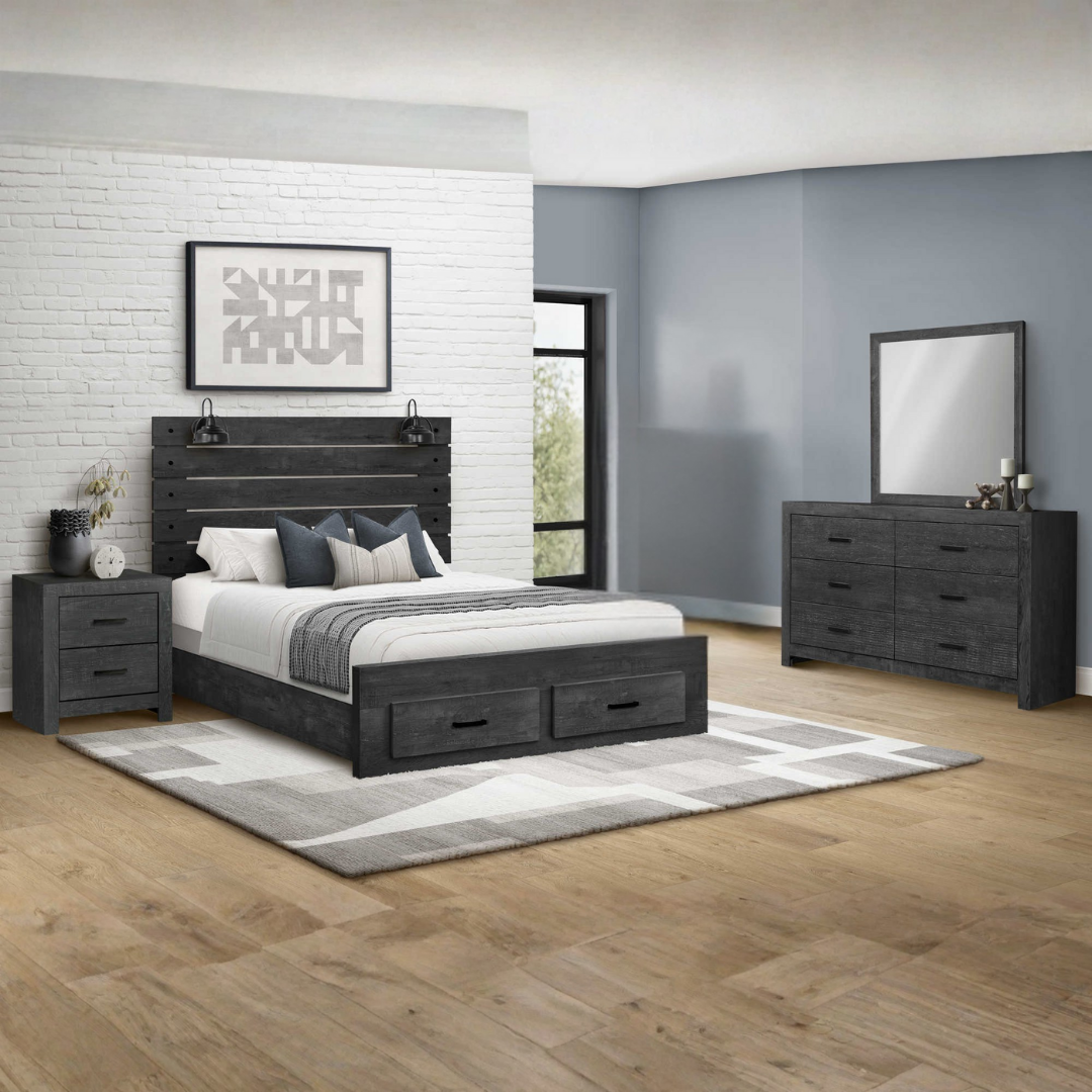 Ensemble chambre queen Granver Tech 6 pièces gris graphite avec ports USB intégrés – Bonito Montréal
