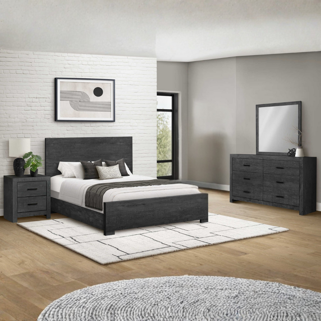 Ensemble chambre Granver 6 pièces gris graphite bois d'ingénierie grand lit queen – Bonito Montréal