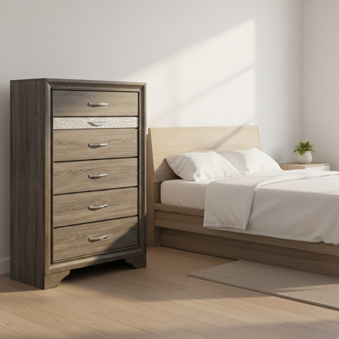 Commode Ardenis à 6 tiroirs avec tiroir à bijoux – Gris vieilli