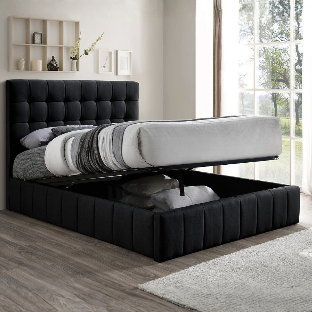 Havrix – Lit double – Tissu (Noir)