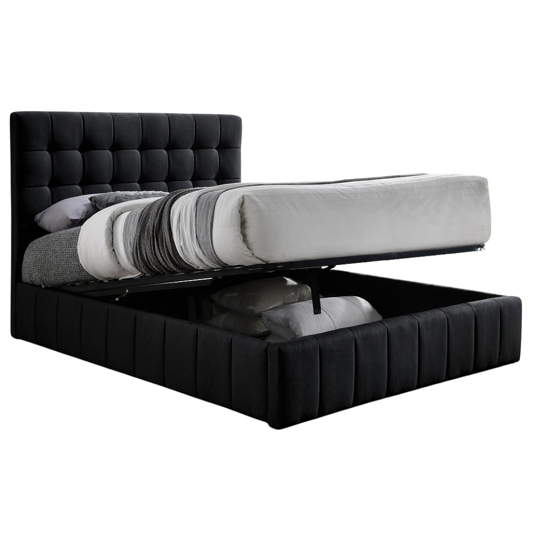 Havrix – Lit double – Tissu (Noir)