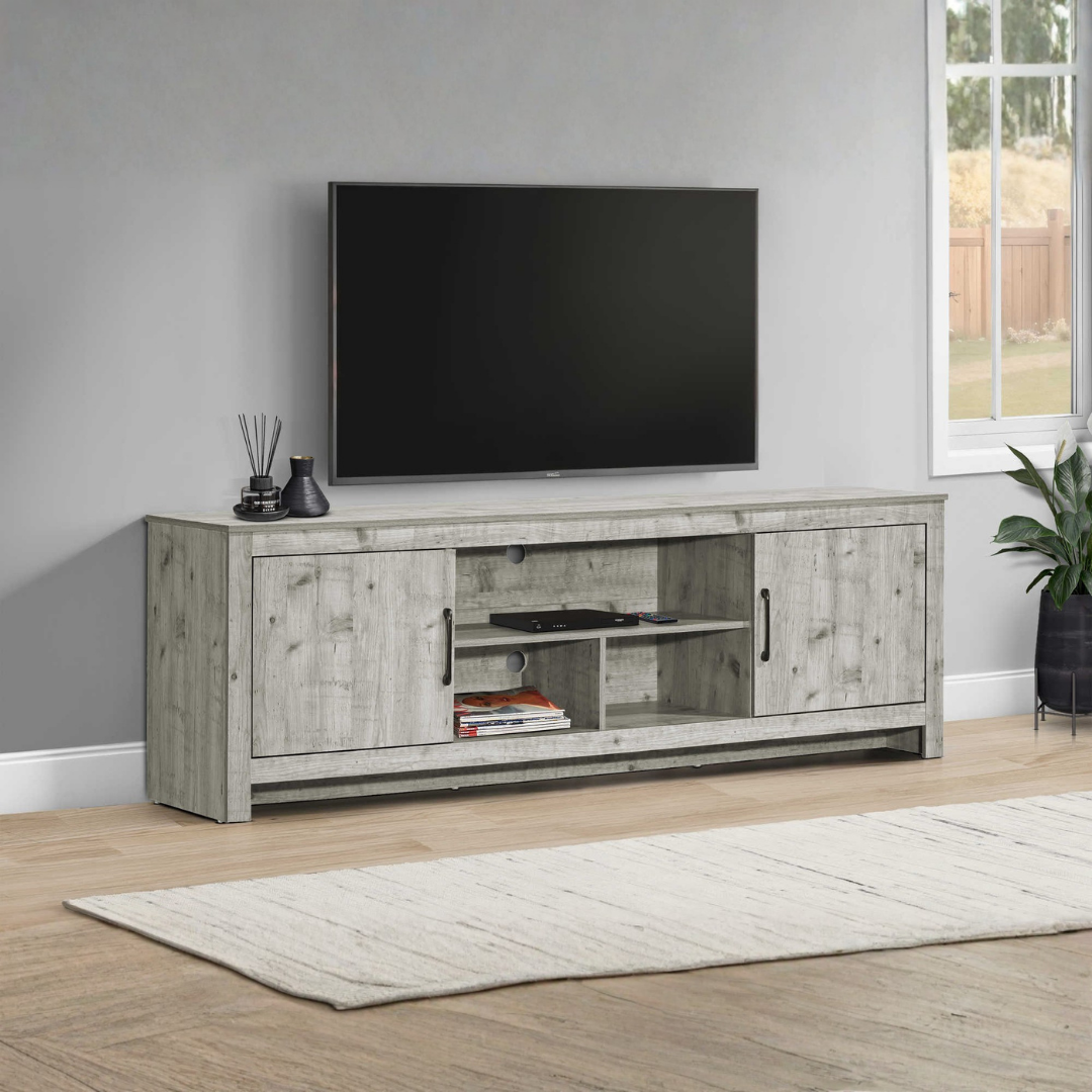Selro – Meuble TV gris rustique – 183 cm