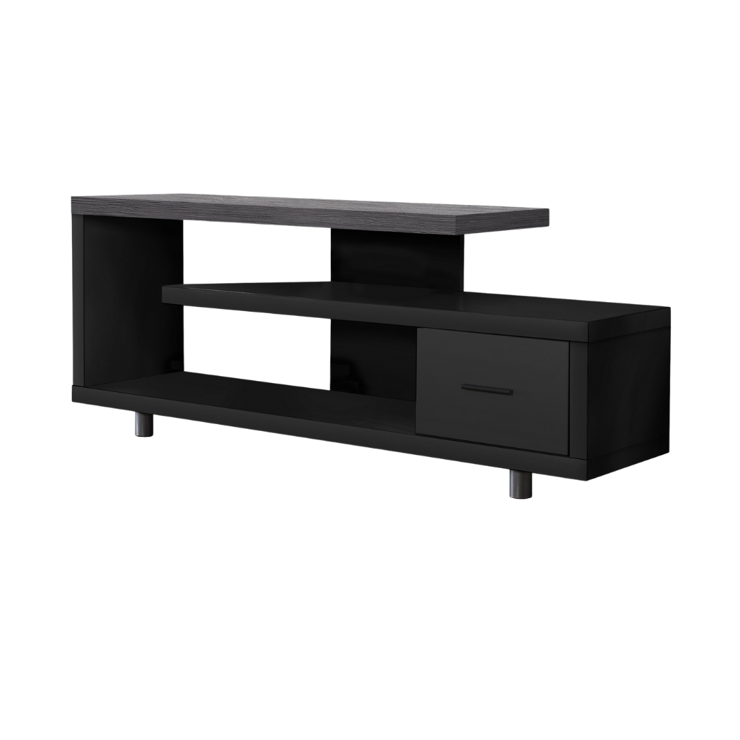 Meuble TV Kelren noir avec plateau gris – 60"