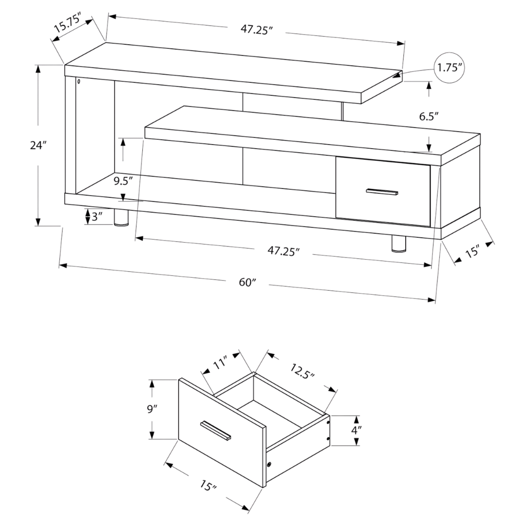 Kelren – Black TV Stand with Grey Top – 60"