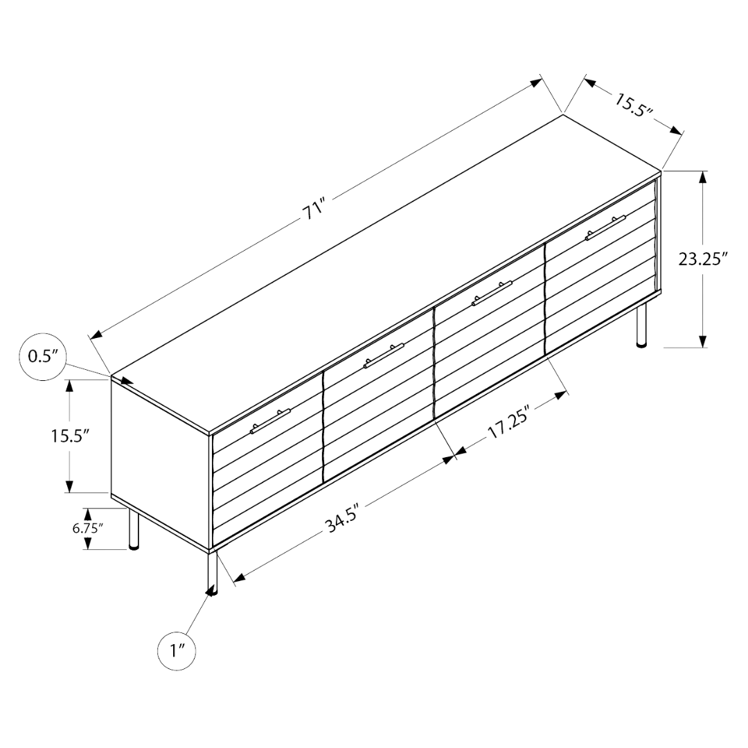 Danor – 72" Dark Brown Wood-Look TV Stand – Rippled Doors