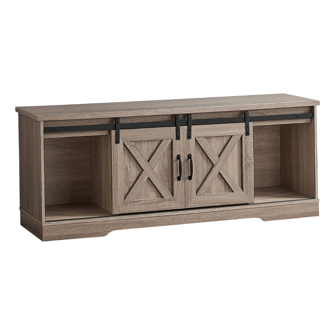 Karvo – Meuble TV avec porte de grange taupe foncé – 60"