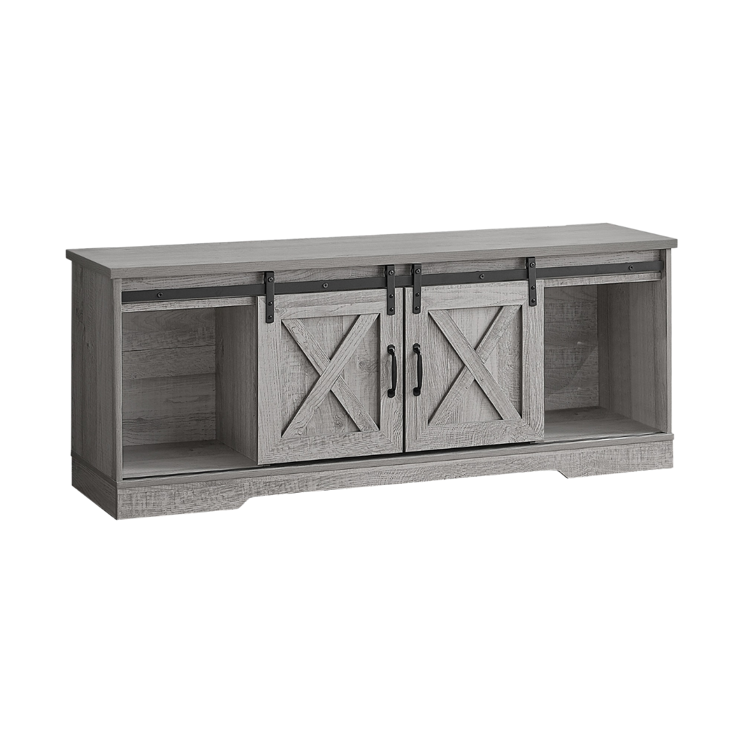 Meuble TV Karvo – Style grange, aspect bois gris – 60"