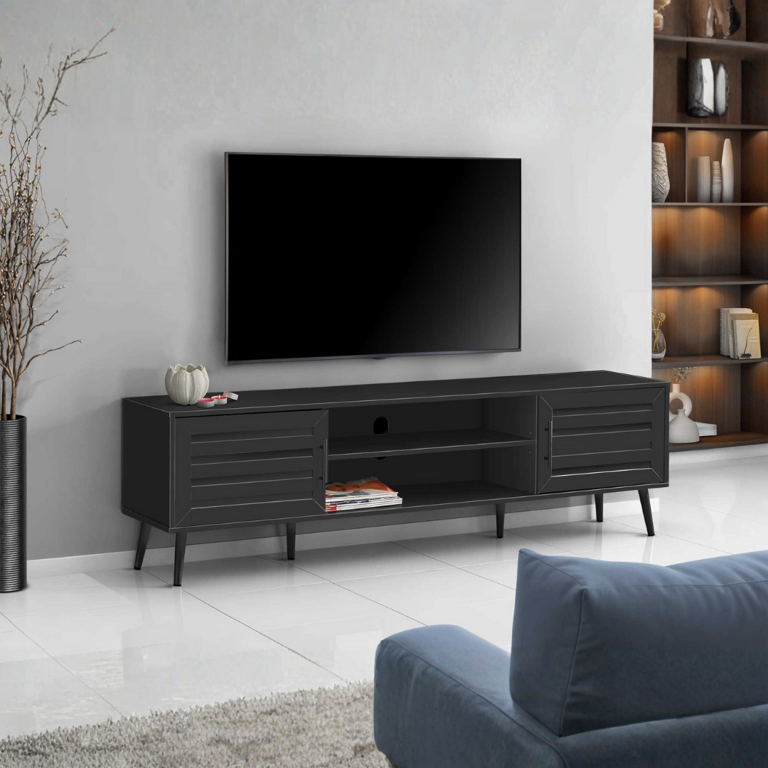 Meuble TV Sarvo – 72" – Noir – 2 portes