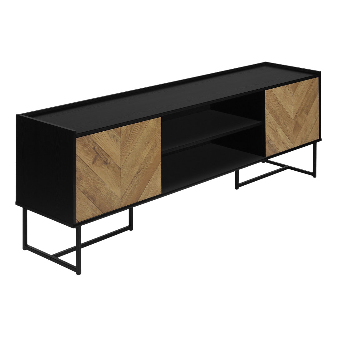 Meuble TV Harven – Métal noir et aspect bois – 183 cm