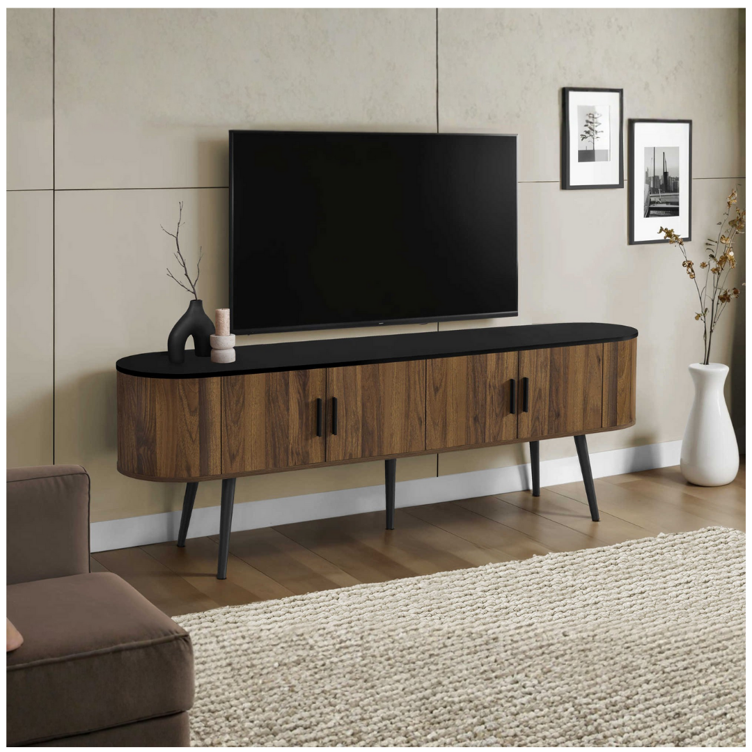Narel – Meuble TV bicolore 72" – Noir et noyer