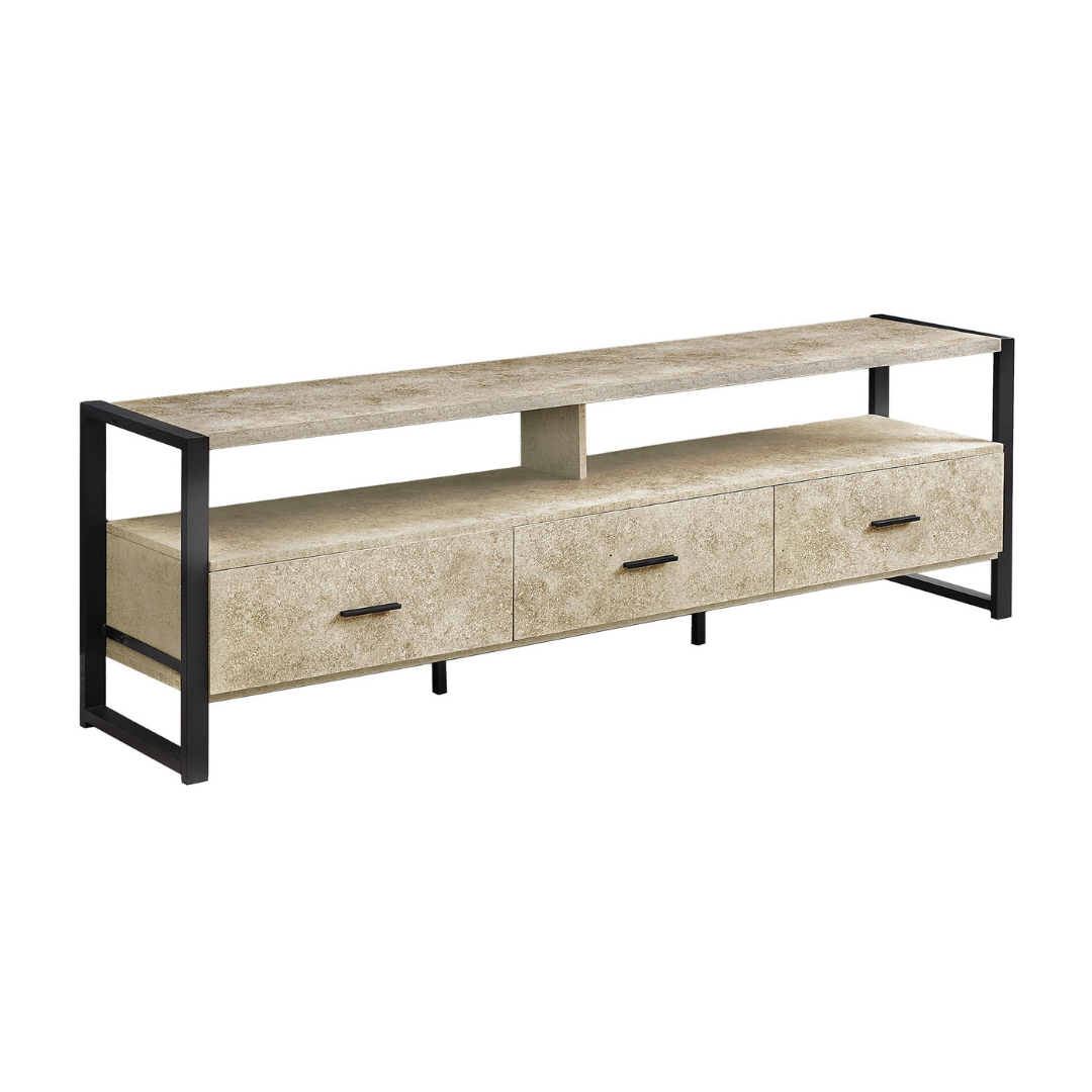 Meuble TV Fenlo en pierre crème avec structure en métal – 183 cm