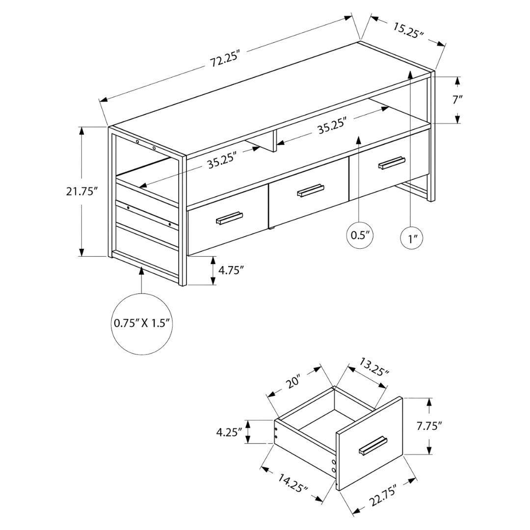 Fenlo – Dark Bronze TV Stand with Metal Frame – 72"