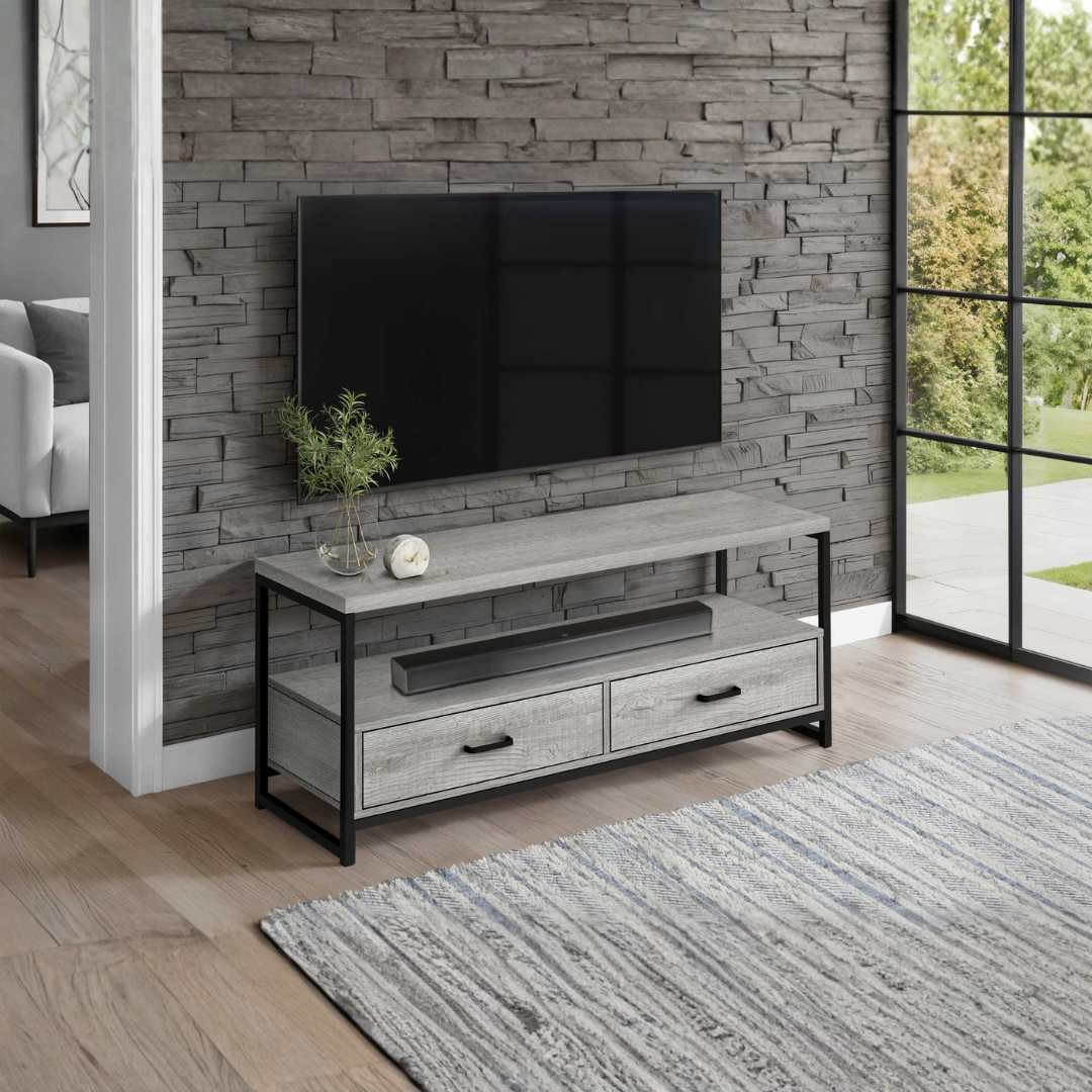 Meuble TV Zyven 48" aspect bois gris – Structure en métal noir