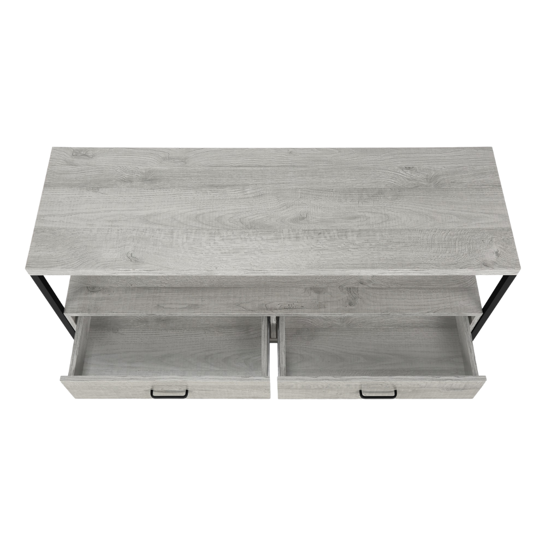 Zyven – 48" Grey Wood-Look TV Stand – Black Metal Frame