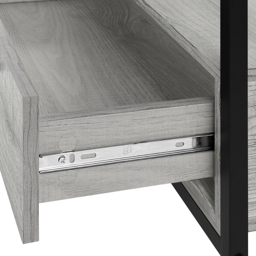 Zyven – 48" Grey Wood-Look TV Stand – Black Metal Frame